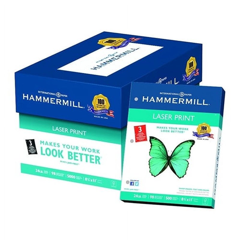 Laser Printer Paper 98 Brightness 24lb Letter Size 3-Hole Punched 500 Sheets
