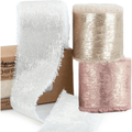 Handmade Silk Chiffon Ribbon Fringe - Cream Pink & Baby Blue for Wedding & Gift Wrapping, 1.5 Inch x 21 Yards