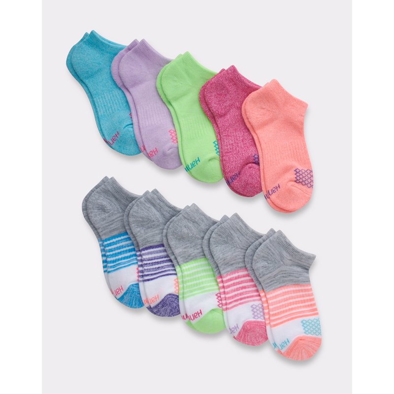 Girls' Hanes Comfort Fit No Show Socks - 10 Pairs Assorted S (Variation: Assorted, S)