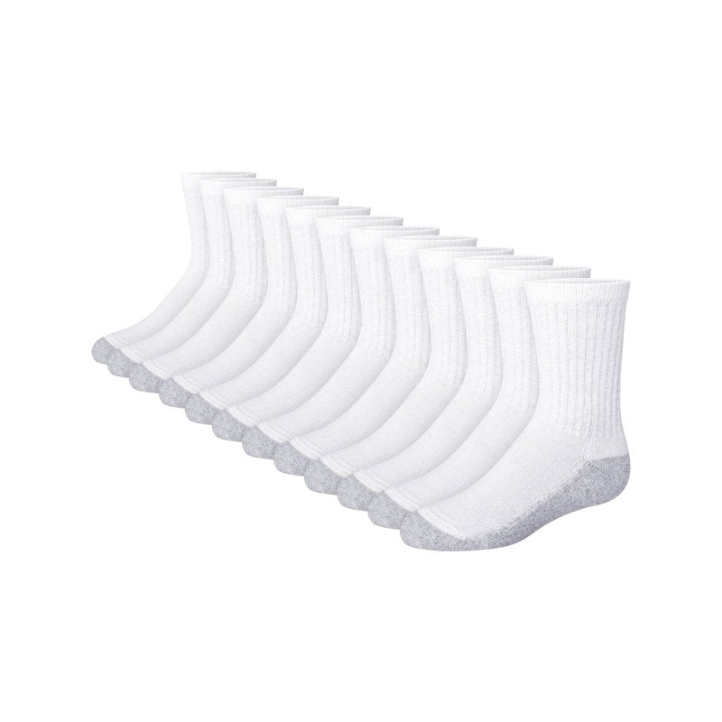 Hanes Double Tough Boys' Cushion Crew Socks 12-Pair - White, Size S