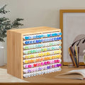 Bamboo Marker Pen Storage Rack with 18 Compartments for Art Supplies