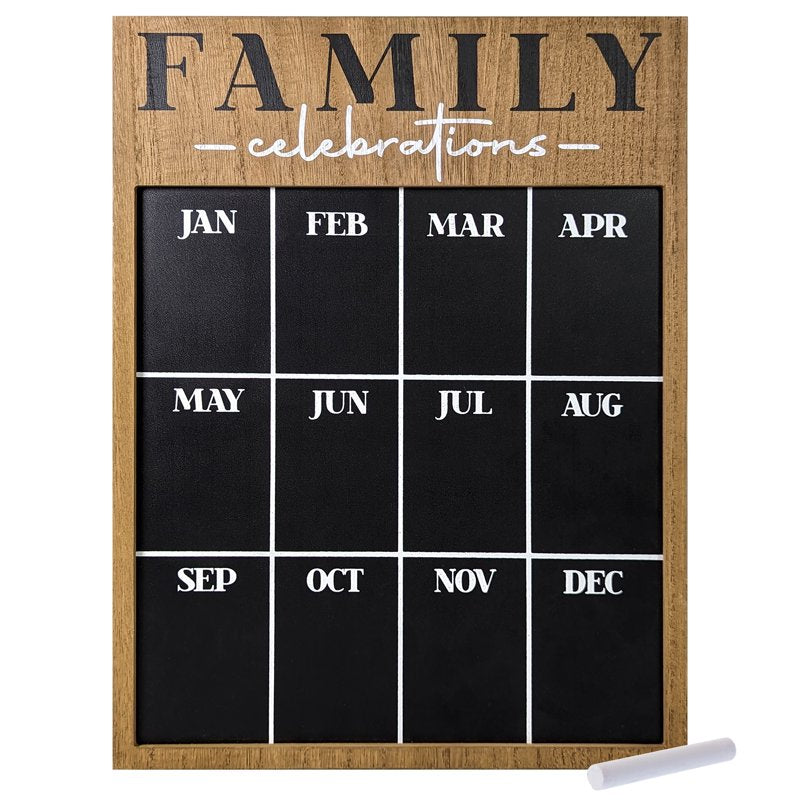 12x16 Inch Black Chalkboard Wall Calendar - Modern Wooden Family Organizer