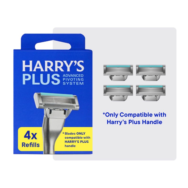 Men's Razor Blade Refills - Compatible with Harry's Plus Handles, Pack of 4+