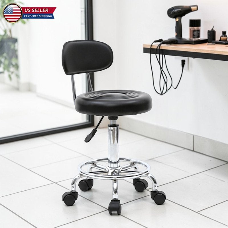 Height-Adjustable Swivel Drafting Stool with Backrest and Chrome Base — Black