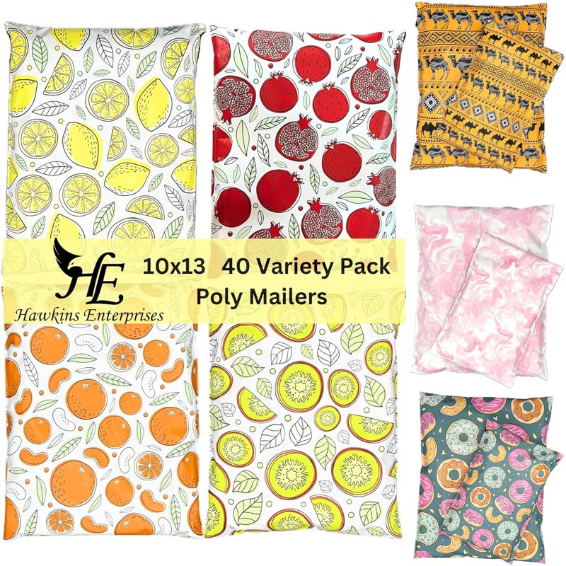 Fruit-Themed Poly Mailers 10x13 Pack - Lemon, Orange & Fruit Designs