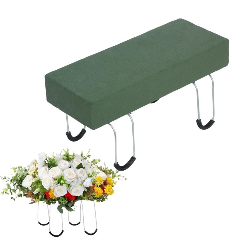 Headstone Flower Saddles with Foam - 12-inch Metal Grave Wreath Holders for Cemetery Decoration