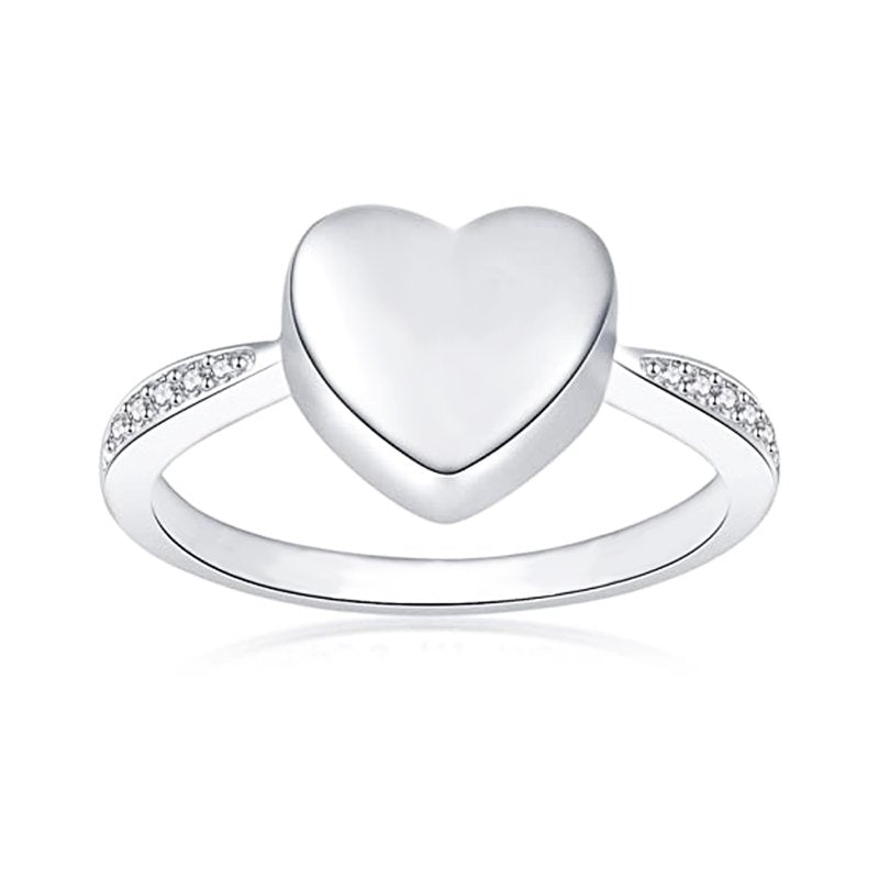 Heart Rhinestone Cremation Ring with Memorial Urn Stainless Steel Keepsake - Size 6+