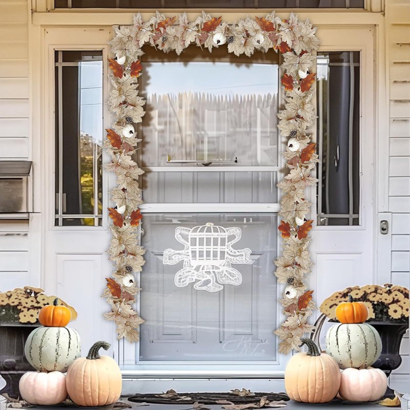 Heavy Duty Artificial Maple Leaf Garland - Fall Wreaths & Decorations for Halloween and Thanksgiving, 68 Inch Faux Vines