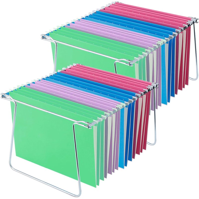 Heavy Duty Steel Hanging File Frame - Adjustable Letter Size Organizer, 2 Pack