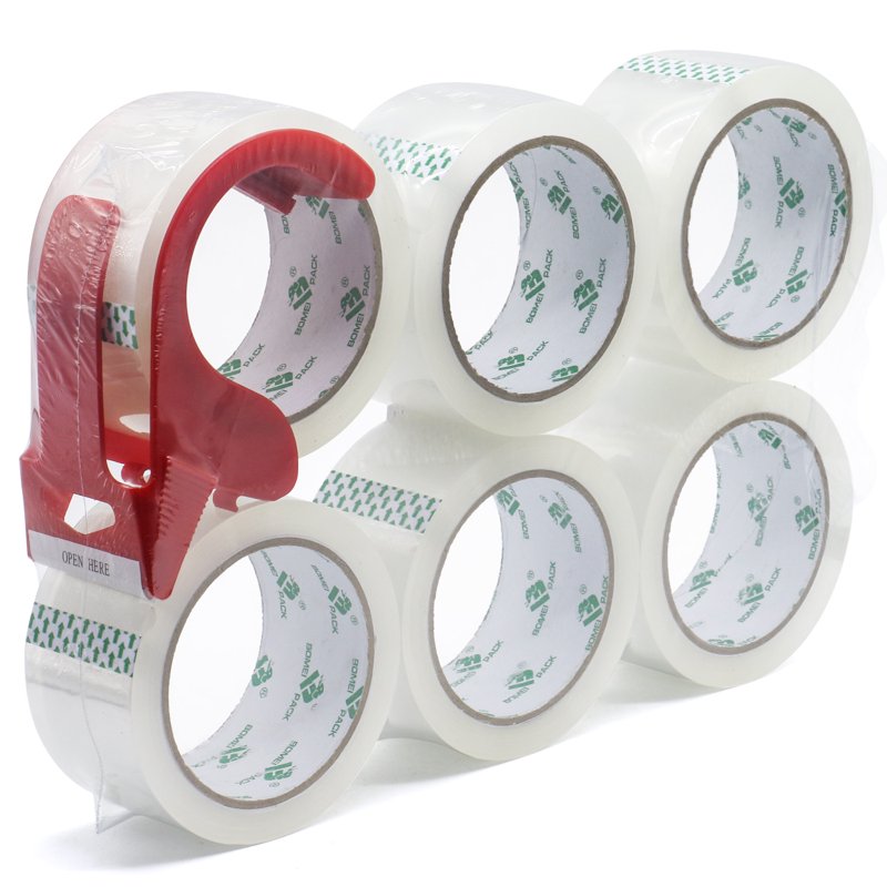 Heavy Duty Clear Packing Tape with Dispenser - 6 Rolls, 360 Yards, 2.4 Mil Thick, 1.88 Inch Wide for Shipping & Moving