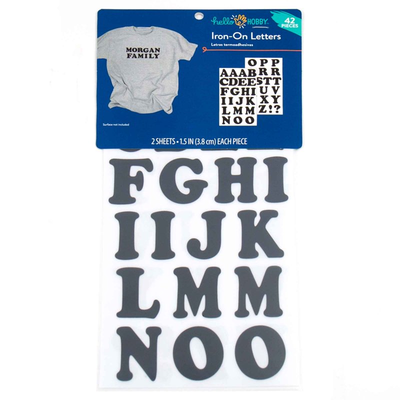 Black Iron-On Letters 1.5-inch A-Z Craft Embellishments, 42 Pieces