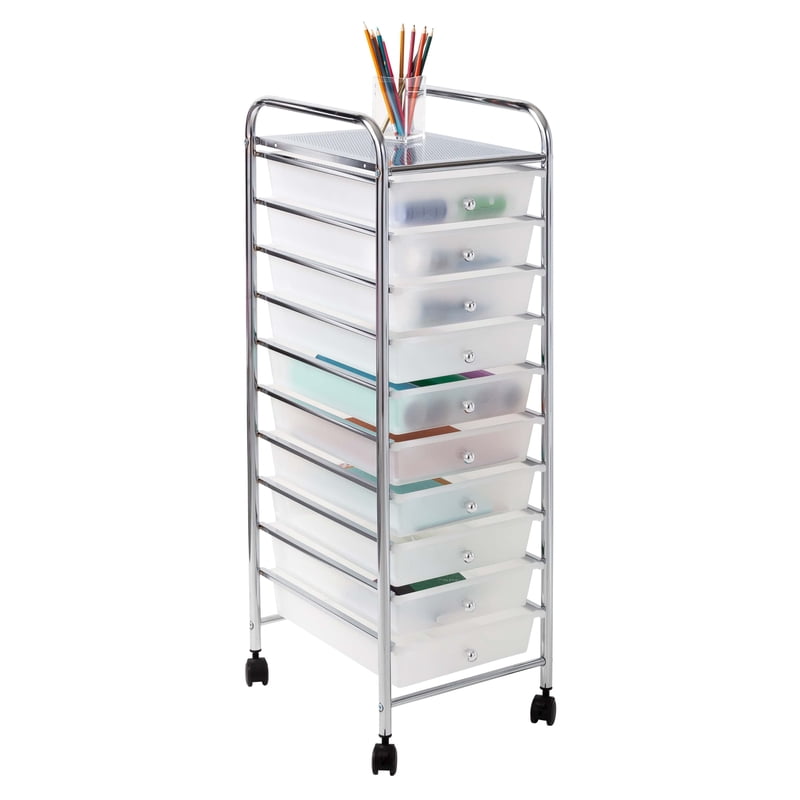 Multi-Color Rolling Craft Cart with 10 Clear Drawers and Lockable Wheels
