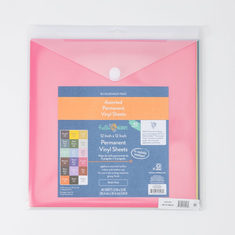 12x12 Inch Permanent Craft Vinyl Sheets Multi-Pack for DIY Projects - 40 Sheets