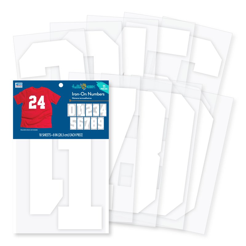 8-Inch White Varsity Iron-On Numbers for T-Shirts and Sports Jerseys