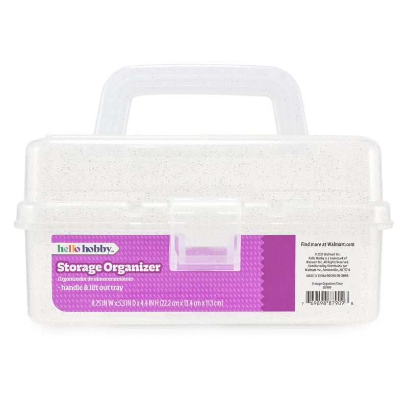 Small Craft Storage Case with Lift Out Tray - Clear Glitter Organizer