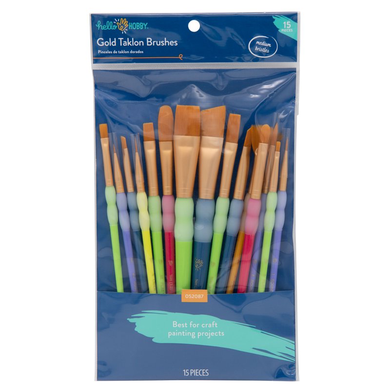 15Pcs Gold Taklon Art & Craft Brush Set - Versatile Painting Tools