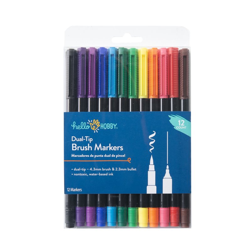 Dual-Tip Artist Markers Set - 12 Assorted Water-Based Craft Markers