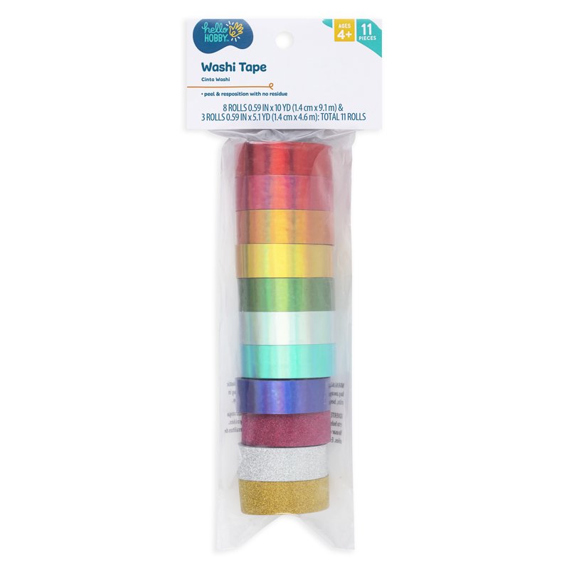 Hello Hobby Shimmer Washi Tape Set - 11 Rolls for Crafts & Decor