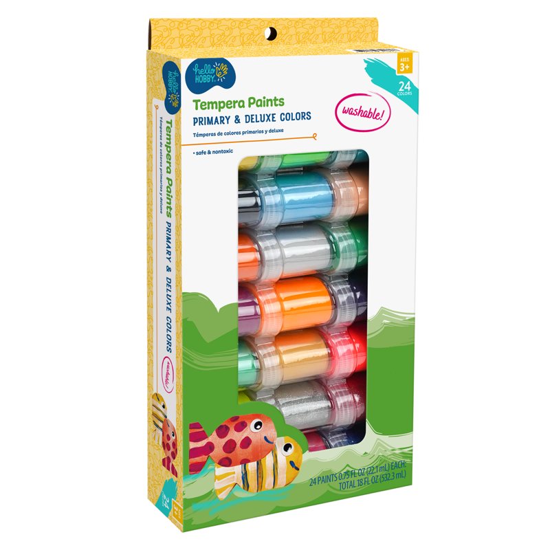 Washable Tempera Paint Set - 24 Non-Toxic Bright Colors for Kids Art