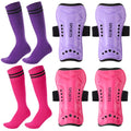 Kids Shin Guards with Socks - 2 Pairs Protective Soccer Gear for 6-10 Years (Rose & Purple)