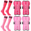 Shin Guards for Kids – 2 Pairs Soccer Protective Gear with Socks, Pink & Rose Variation