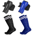 Kids Soccer Shin Guards with Socks Set - 2 Pairs Calf Protection, Blue & Black