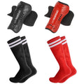 Hengguang Kids Soccer Shin Guards & Socks 2 Pairs - Red & Black, Calf Protection for 5-12 Years