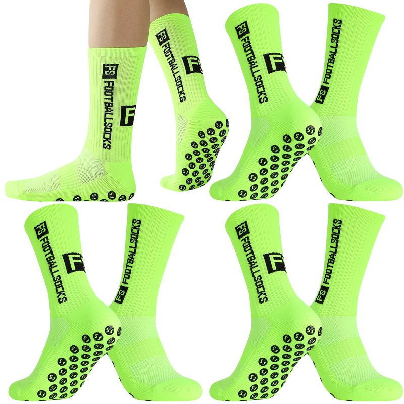 Hengguang 3 Pairs Non-Slip Soccer Socks with Circular Silicone Grip - Fluorescent Green, US 7.5-10.5