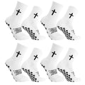 Cross-Grip Soccer Socks 4-Pair Set, White, Anti-Slip Training Socks US 7-11