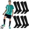 Football Soccer Socks 4 Pairs Knee-High Athletic Socks with Non-Slip Cuff, Medium Cushion, 8in Foot Length, Black
