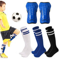 Kids Soccer Shin Guards Set with 3 Socks - Adjustable Lightweight Protective Gear (Blue / Black / White)