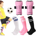 Kids Soccer Shin Guards Set with 3 Socks - Adjustable Lightweight Protective Gear (Black, White, Pink) - Ages 6-14