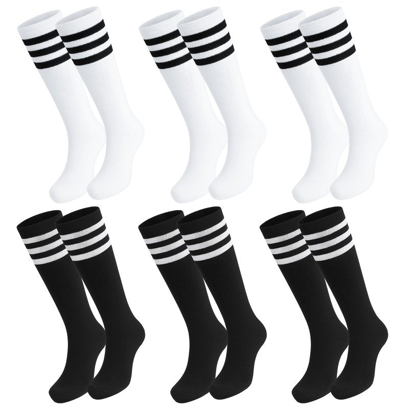 Kids Soccer Socks 6 Pairs Breathable Baseball Socks for Boys & Girls - 6-9 Years (Black, White) Variation of THIS listing