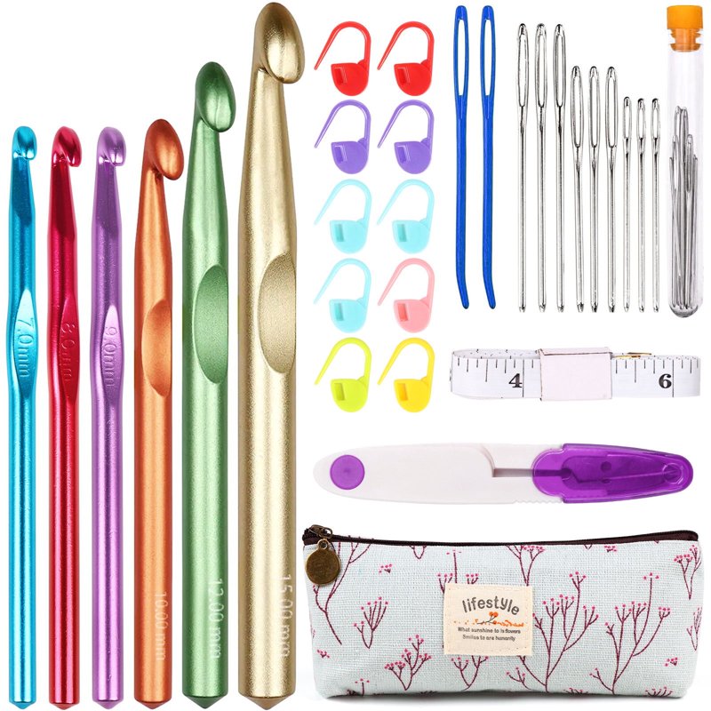 Large Aluminum Crochet Hooks Set for Thick Wool with Storage Case