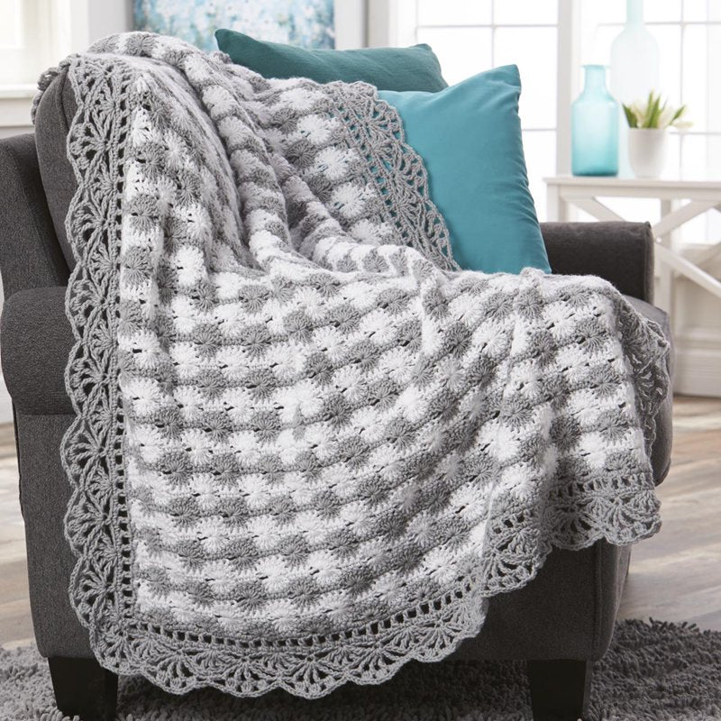 Crochet Throw Kit with Pattern and Yarn - Cloudburst Design, 41x52 Inches