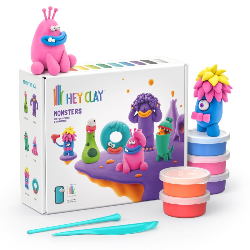 Kids Air Dry Clay Kit with Interactive App - 6 Monster Sculptures, Non-Toxic & Safe for Ages 3+