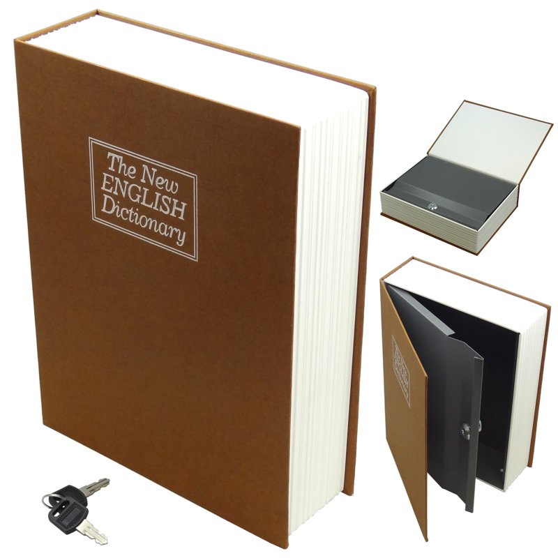 Small Brown Book Safe with Lock Disguised as Dictionary for Valuables