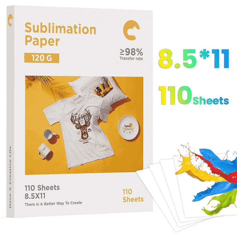 Sublimation Paper 8.5x11 Inch - 110 Sheets, High Transfer Rate for Mugs & T-Shirts