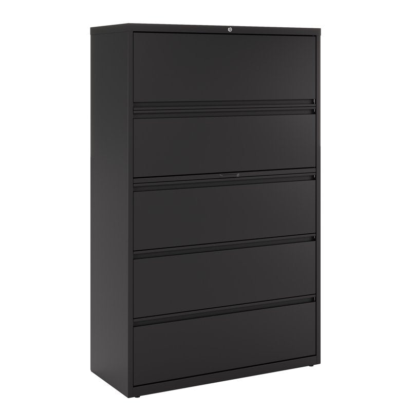 42-Inch Wide Metal 5-Drawer Lateral File Cabinet in Black - Heavy Duty Office Storage