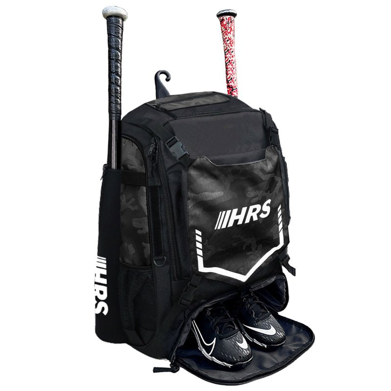 Baseball Bat Backpack Bag Holds 4 Bats Glove Helmet Sport Gear Black Camo