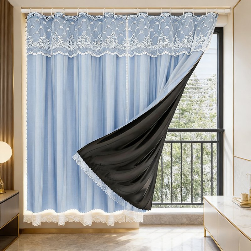 Double Layer Blackout Curtains for Bedroom Bay Windows - Thermal Insulated, No Drill, Rental Friendly Drapes