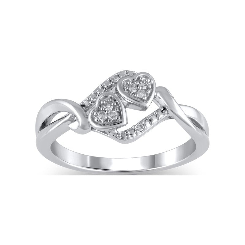 Natural Diamond Heart Ring in Sterling Silver - 1/20 Carat for Women