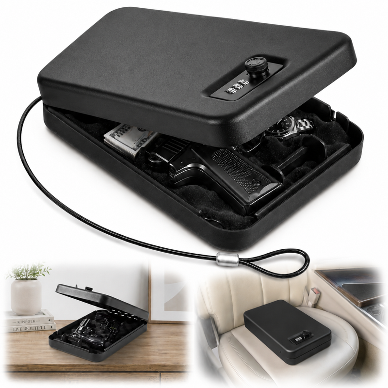 Portable Gun Safe with Combination Lock, Small Handgun Lock Box, Travel Security
