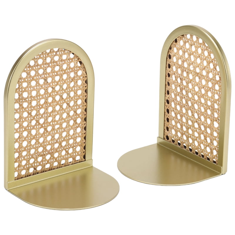 Gold and Natural Rattan Bookends - Decorative Tabletop Accent for Home