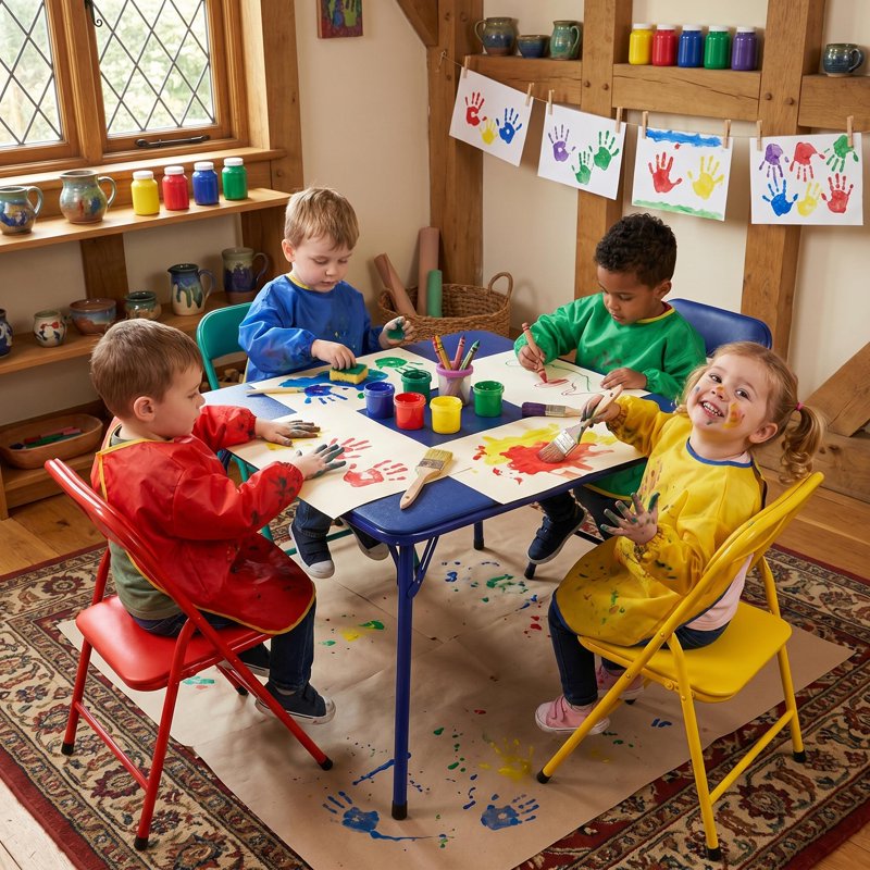 Kids Activity Table and Chair Set - Folding Preschool Playroom Furniture for Arts and Learning