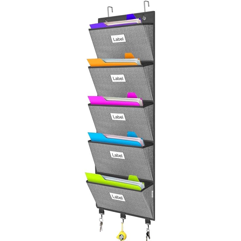 Over-the-Door File Organizer with 5 Large Pockets for Office & Classroom Storage