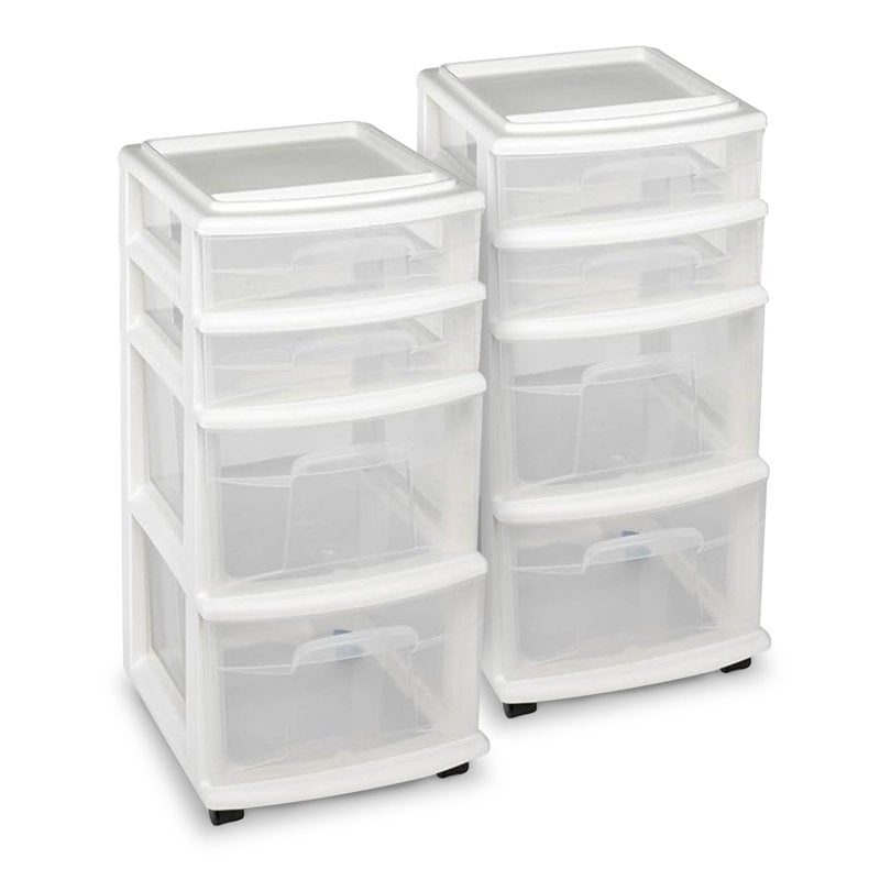 4-Drawer Clear Plastic Storage Tower with Wheels - Home Organization