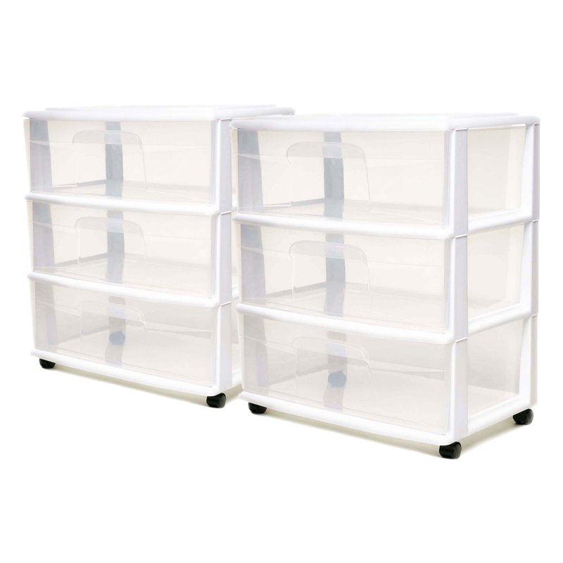 Small Rolling Storage Cart with 3 Clear Drawers, Space-Saving Organizer