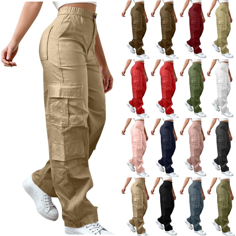 Women’s High Waist Cargo Pants with Pockets for Casual & Outdoor Wear