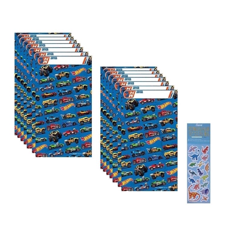 Hot Wheels Birthday Party Supplies Bundle with Loot Bags and Dinosaur Sticker Sheet